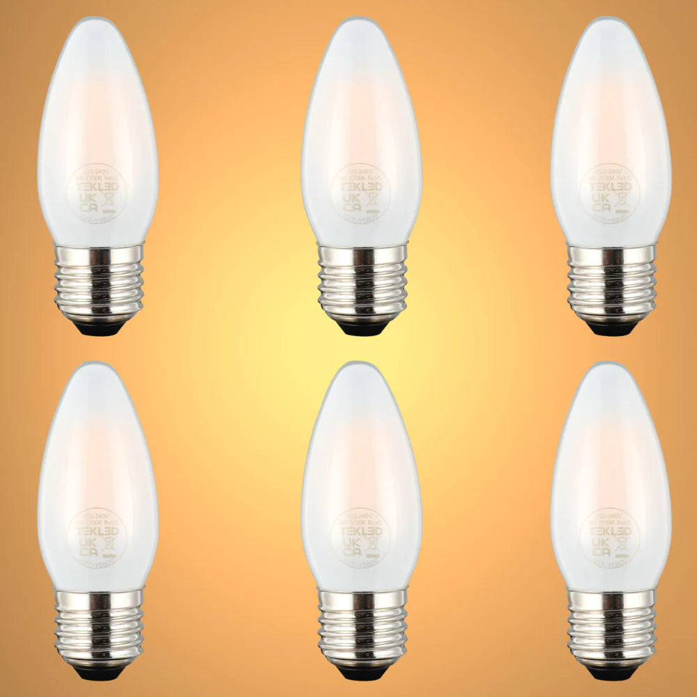 LED Candle Bulb E27 4W 2700K Frosted Glass Pack of 6 1