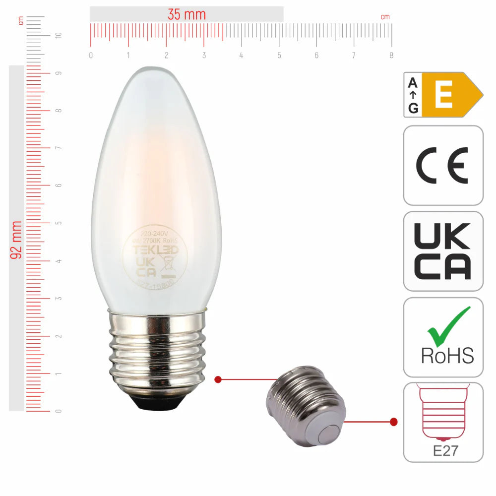 LED Candle Bulb E27 4W 2700K Frosted Glass Pack of 6 2