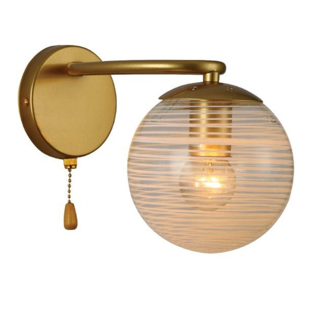 Main image of Clear Globe Glass Gold Metal Ellipse Vintage Retro Wall Light with Pull Down Switch E27 Fitting | TEKLED 151-19788
