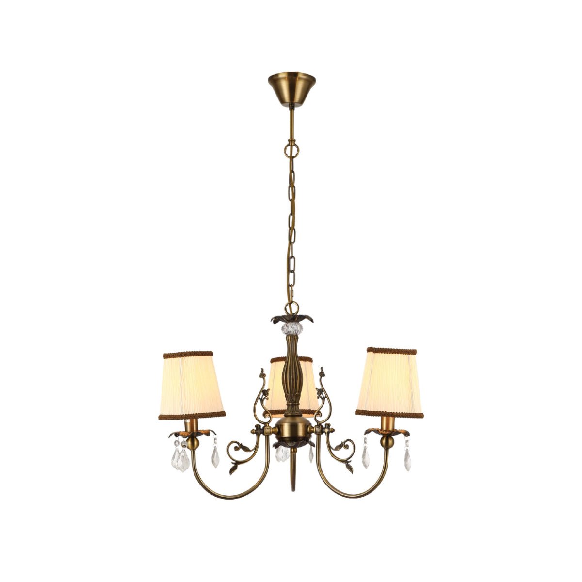 Main image of Antique Brass Finishing Metal Body Off White Shade Candle Vintage Crystal Ceiling Light with E14 | TEKLED 156-18200