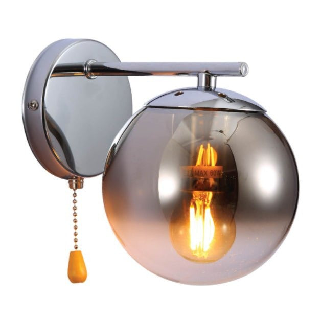 Main image of Smoky Globe Glass Chrome Metal Body Sputnik Molecule Modern Wall Light with Pull Down Switch E27 Fitting | TEKLED 151-19792