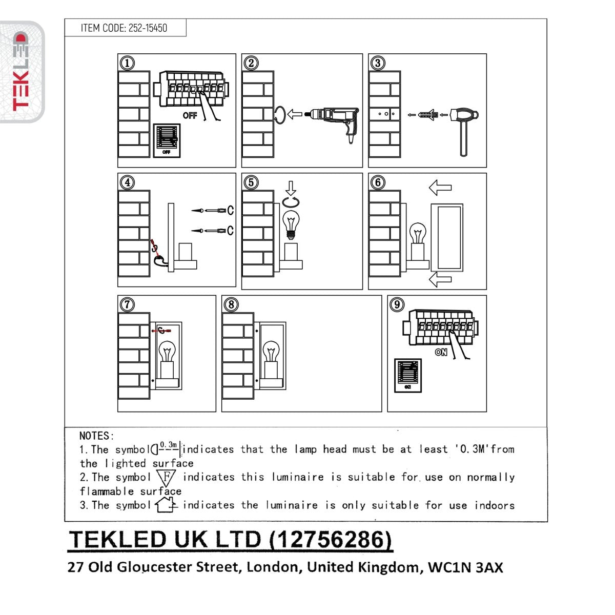 User manual for Modern Lantern Cuboid Wall Lamp Upward Base Grey&White Clear Glass E27