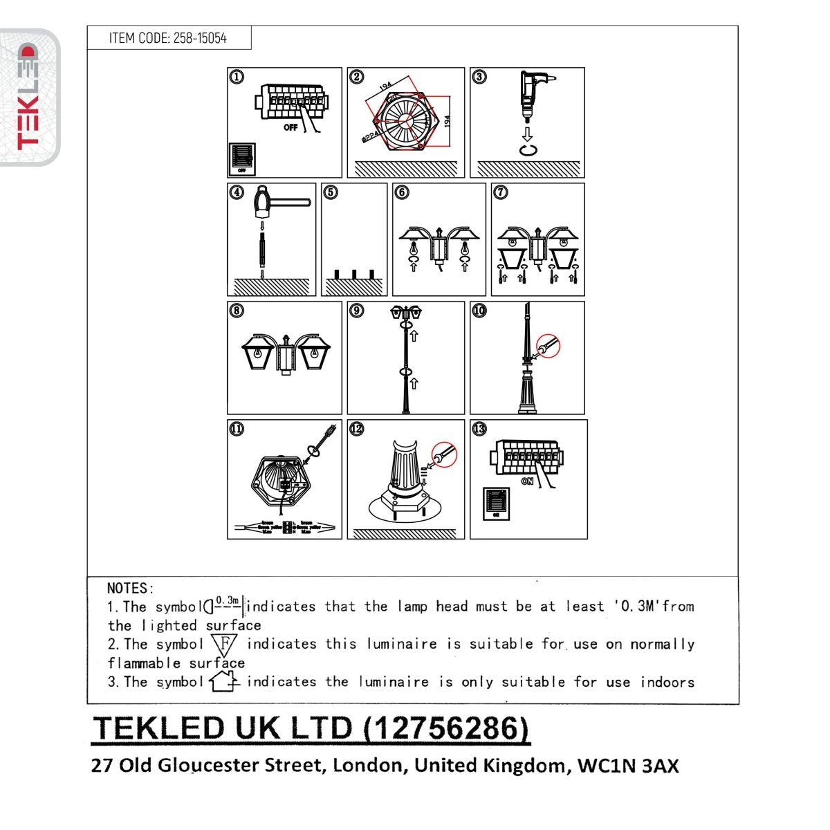 User manual for Post Top Lamp Matt Black Clear Glass 2XE27 2.3M