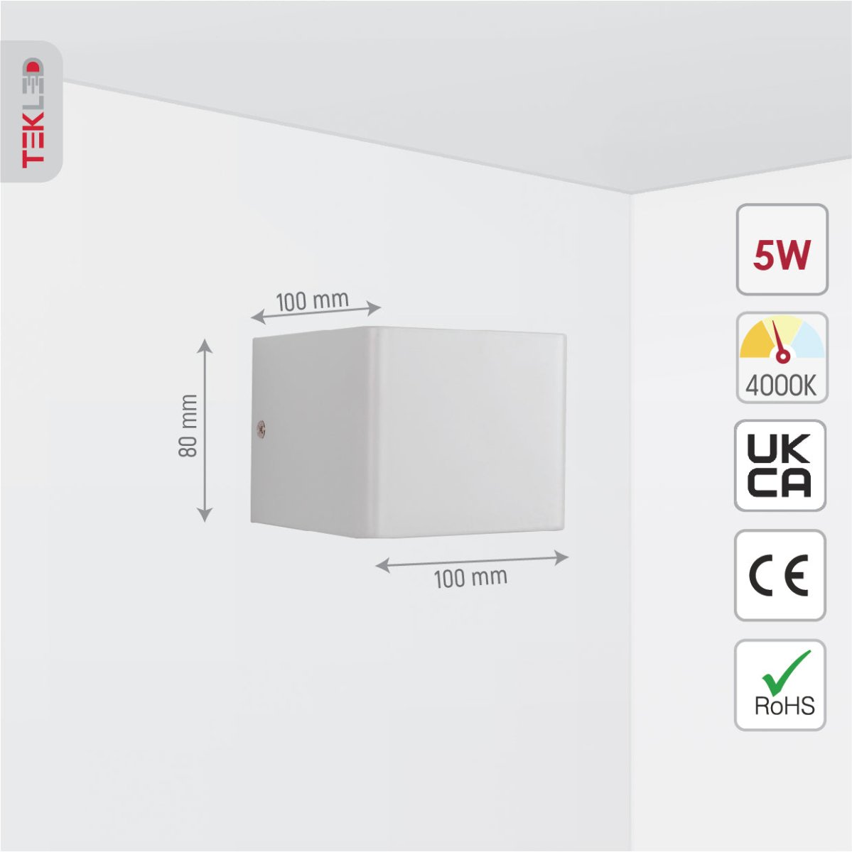 Size and specs of LED Cuboid Wall Light 5W Cool White 4000K White | TEKLED 151-19620