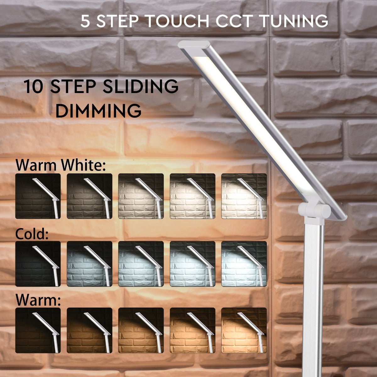 Size and specs of Zingo Silver Desk Light Dimmable and Colour Modes | TEKLED 130-03616