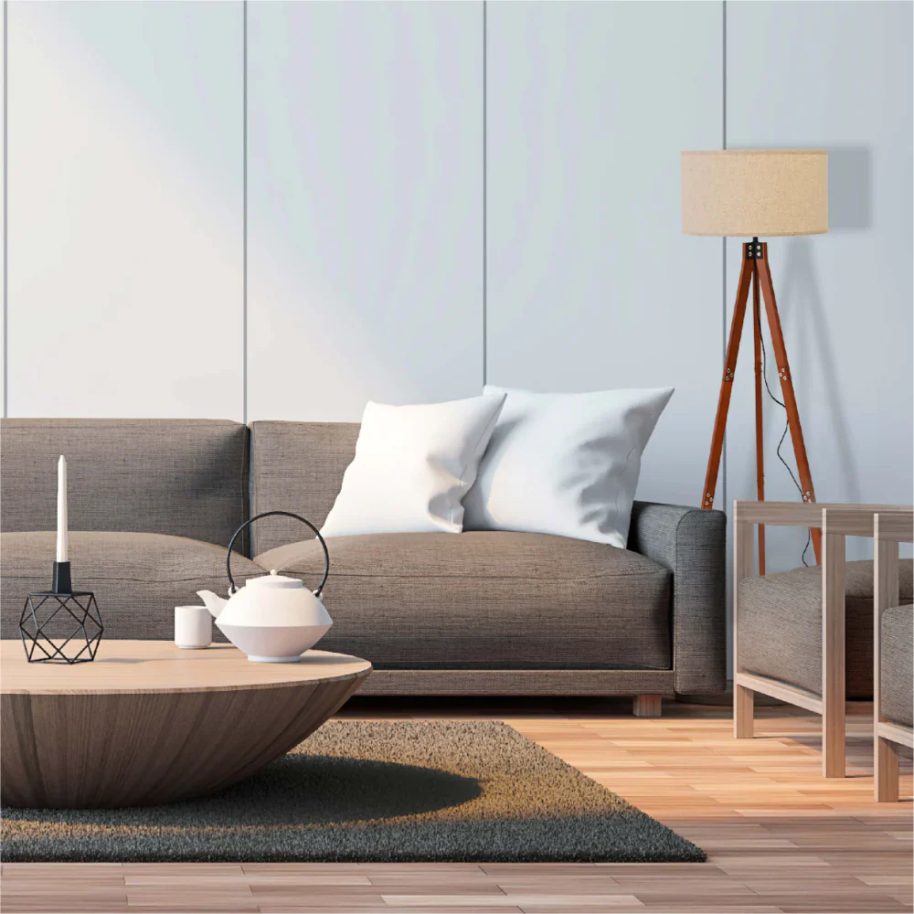 Living room kitchen bedroom use of Mid-century Wooden Tripod Vintage Floor Lamp Dark Brown Flaxen | TEKLED 130-03516