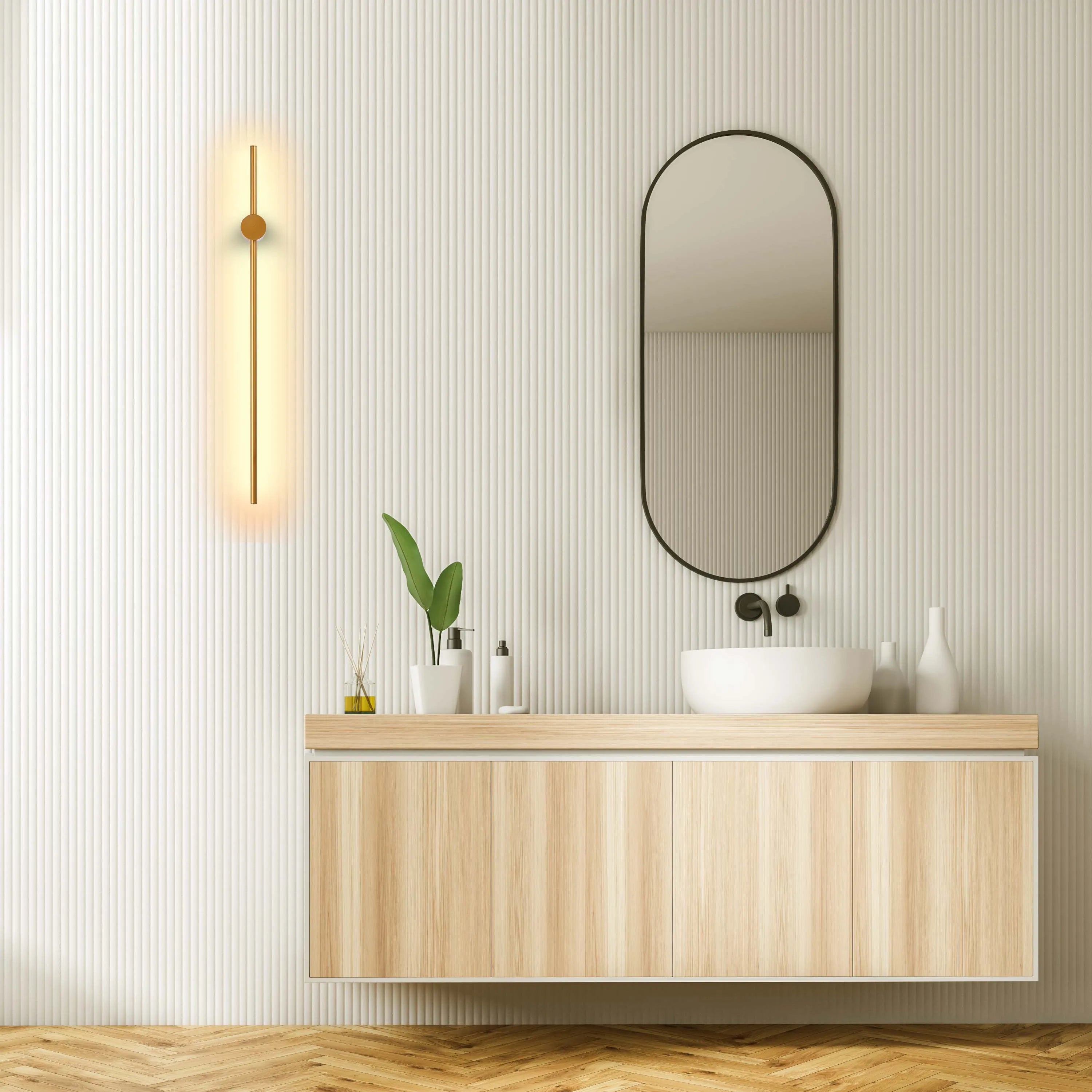 Minimalist Rod Wall Light in Black or Gold with Integrated LED
