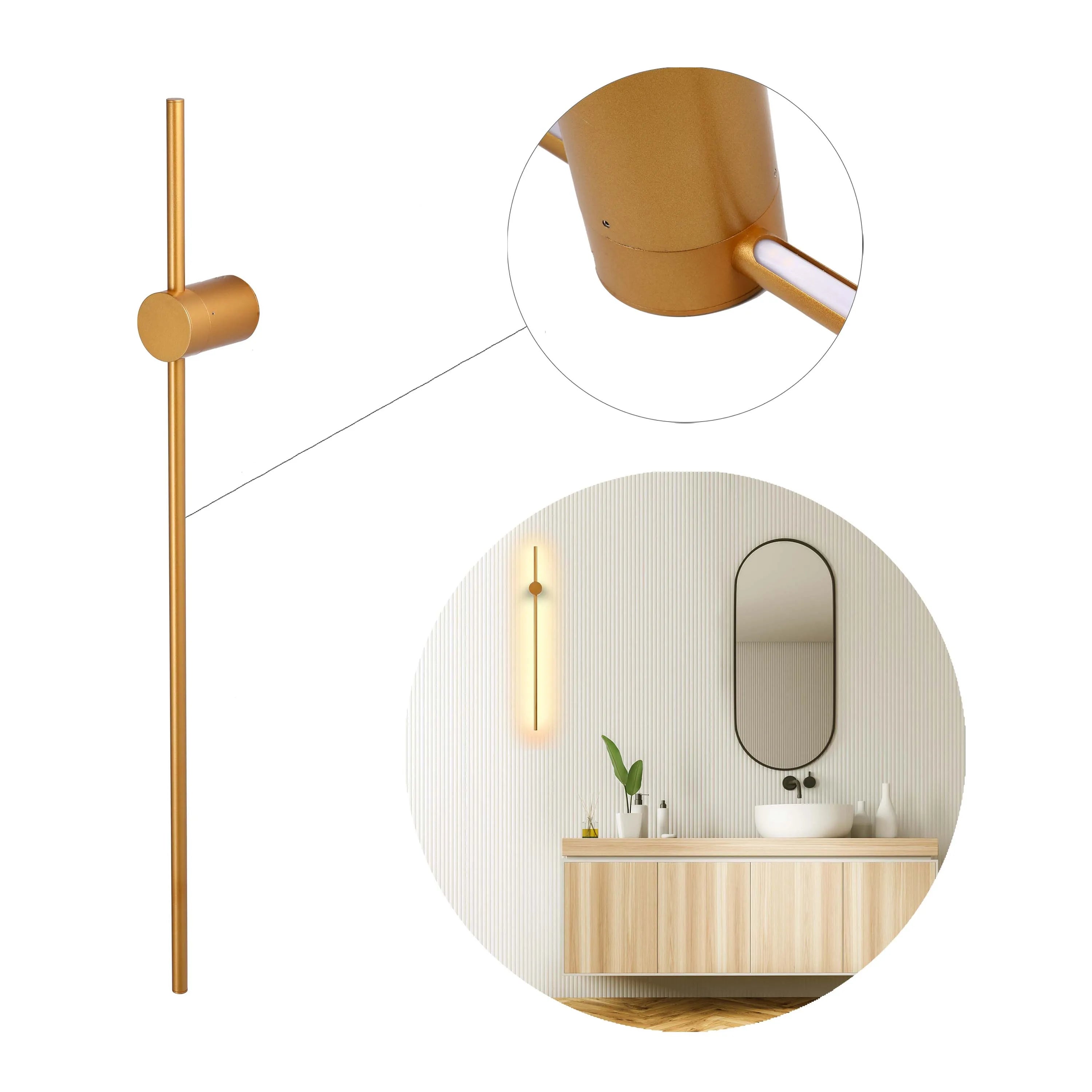 Minimalist Rod Wall Light in Black or Gold with Integrated LED