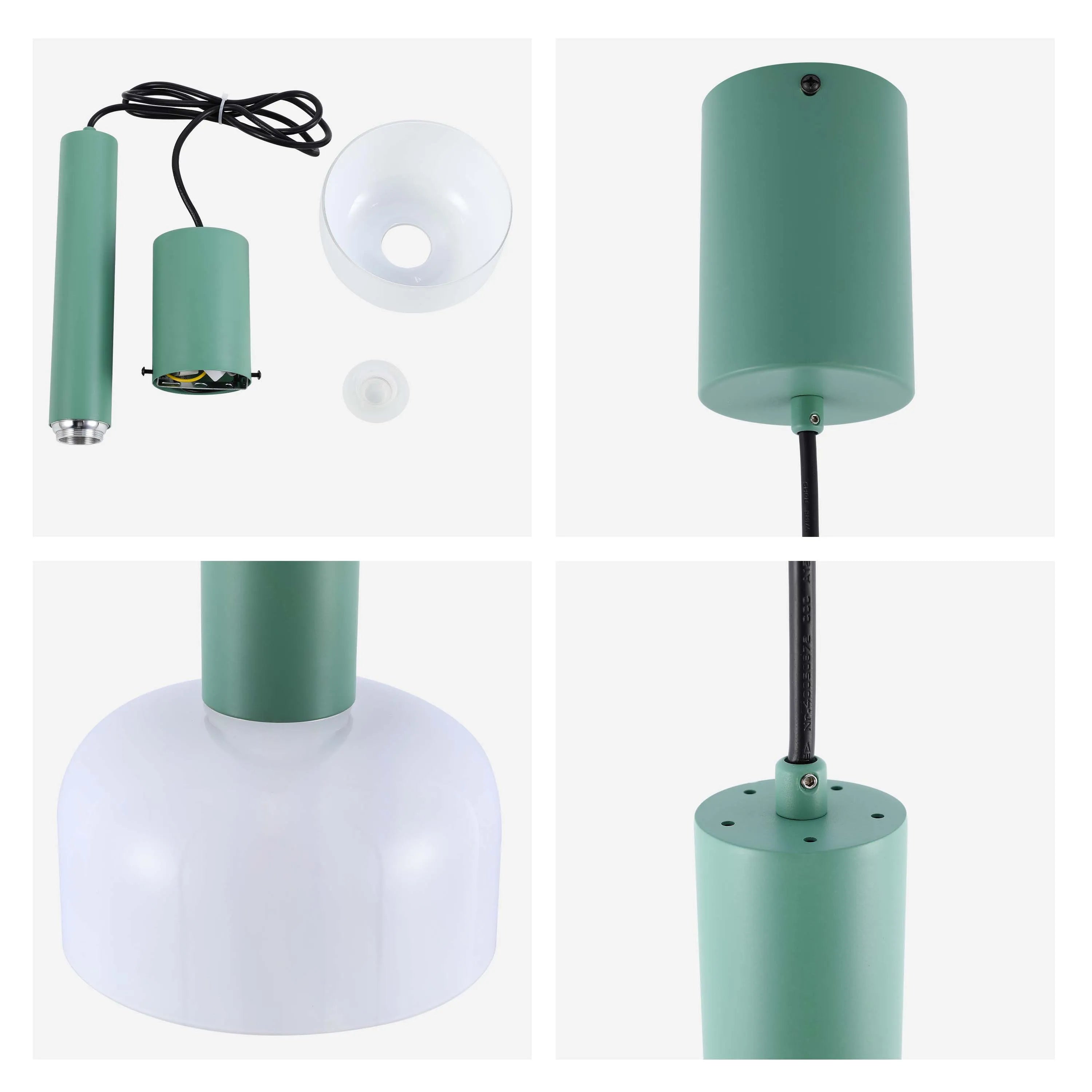 A stylish green and white pendant light. Modern design for a chic, minimalist touch to any room.