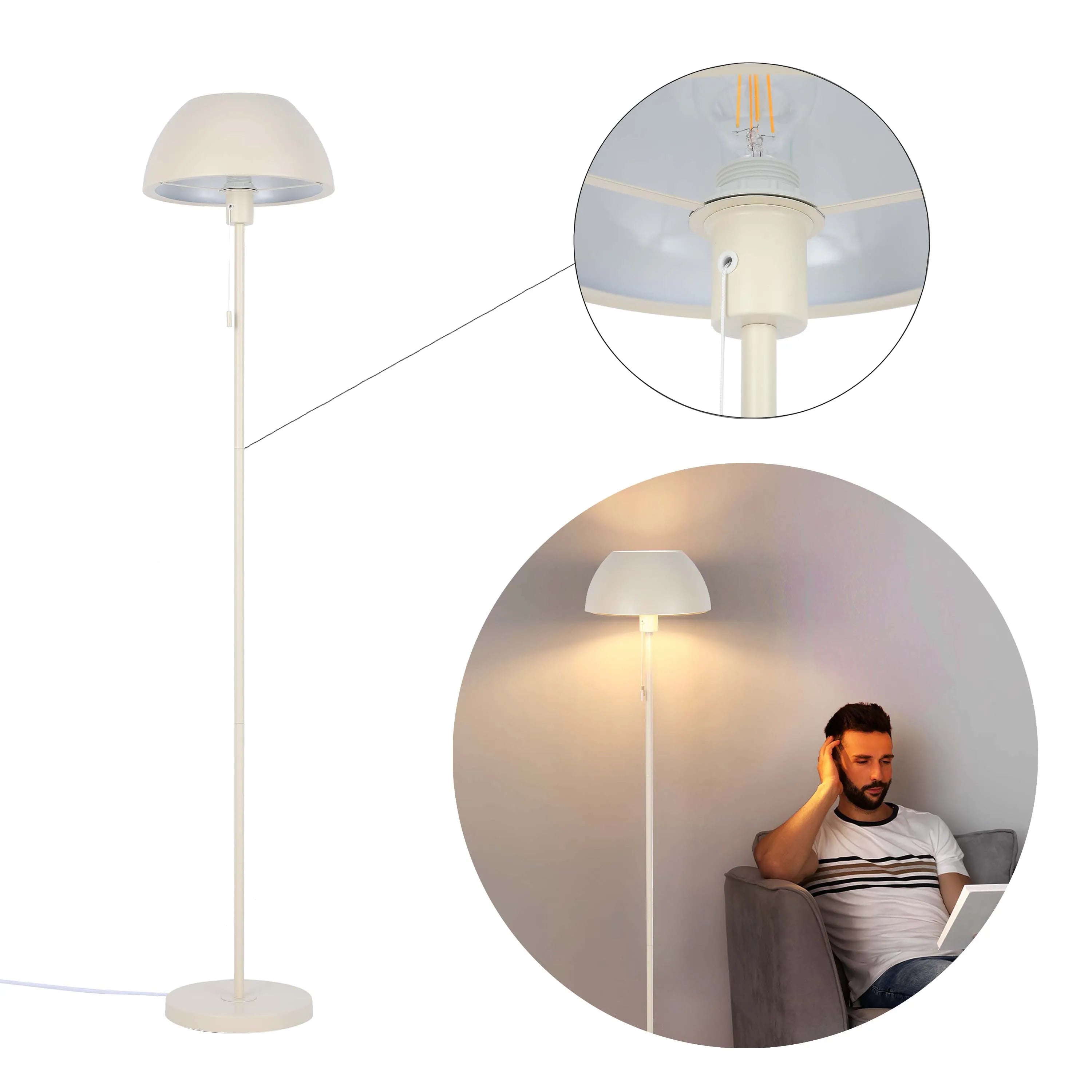 Floor lamp with a dome shade, showcasing a warm and inviting light. Contemporary design, ideal for modern living spaces.