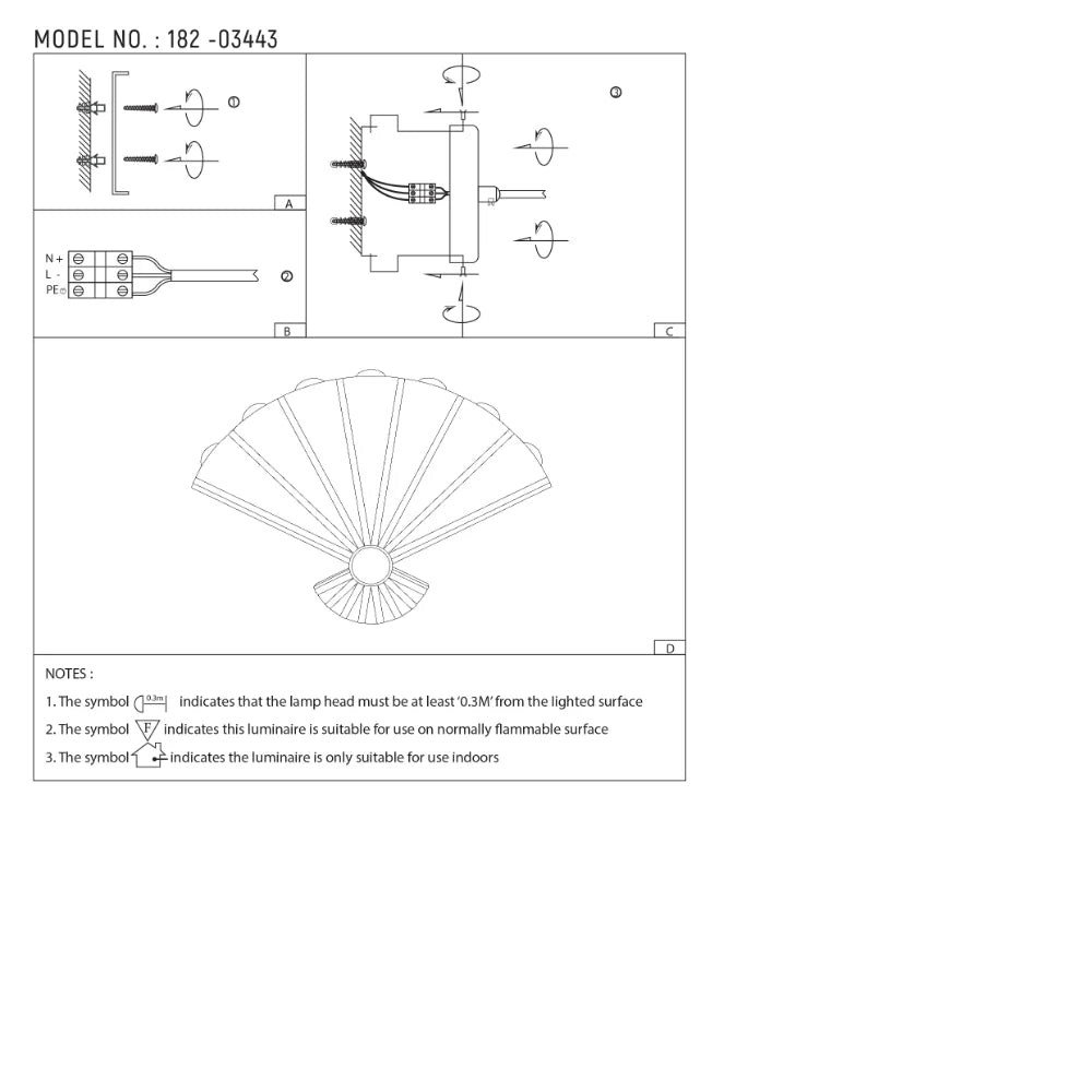 Modern Folding Fan 8 way LED Wall Light Black 3000K 8W 8