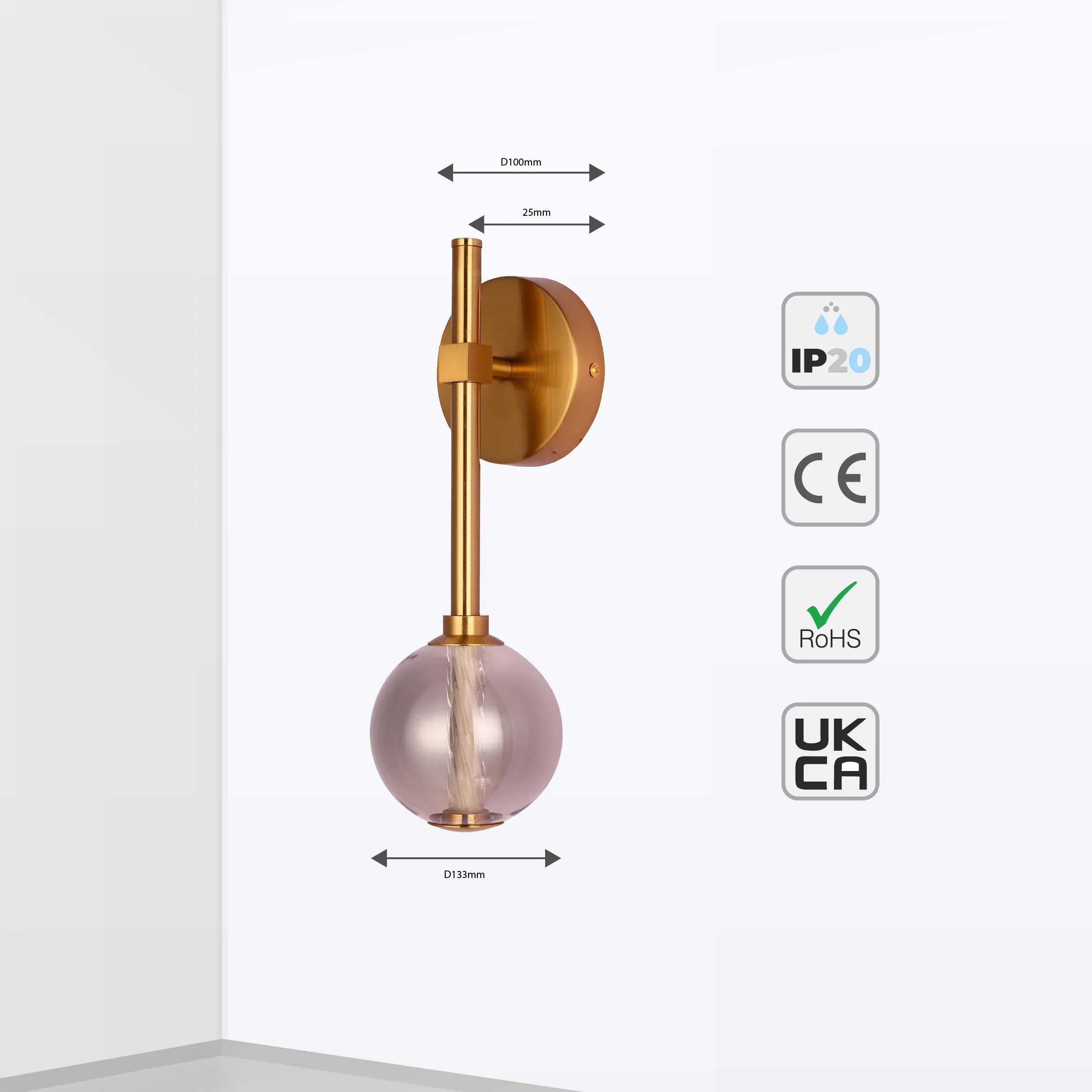 Integrated LED Modern Gold Wall Light - Single & Double Globe