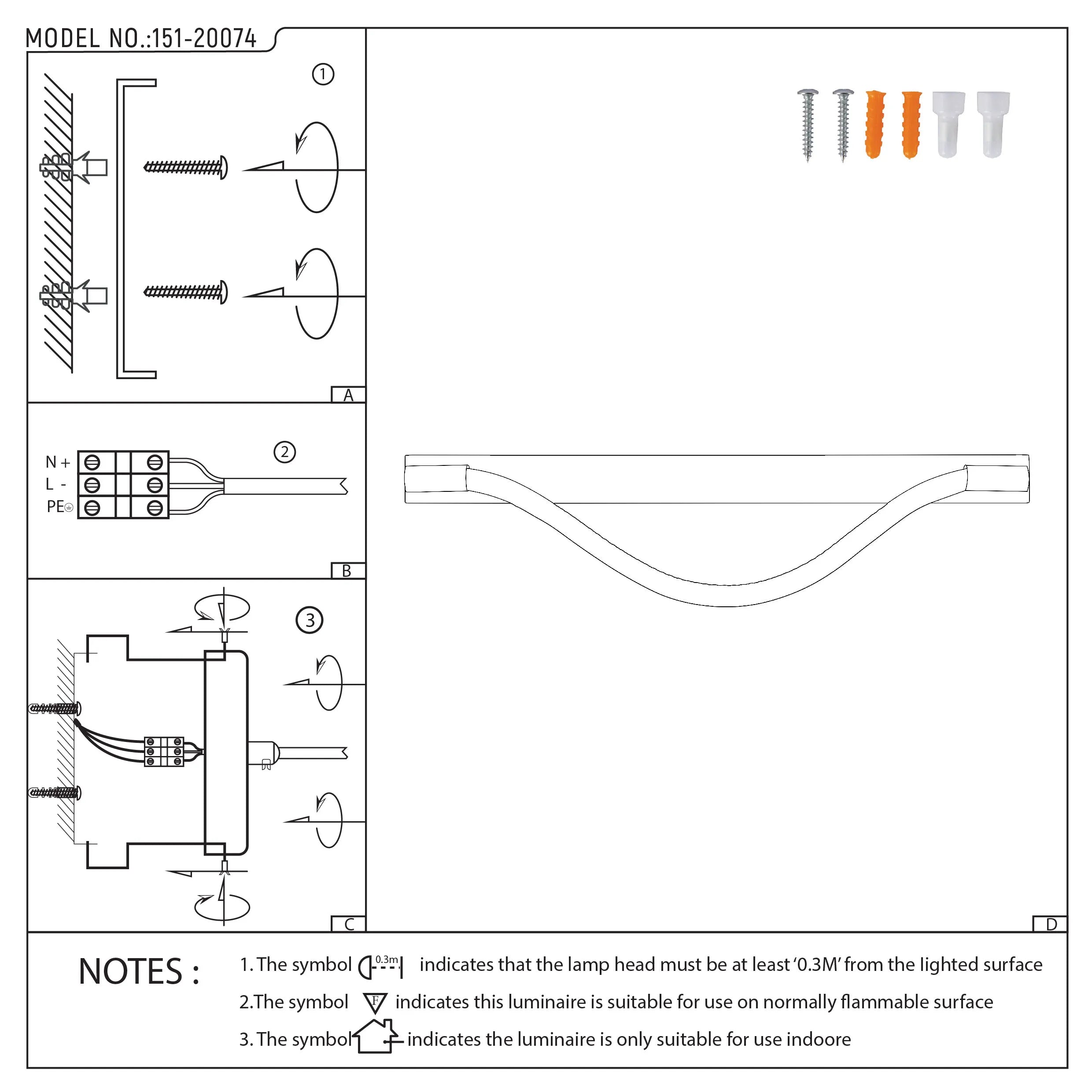 A diagram showing how to install a ceiling light. It includes screw fixings and shows how to connect the electrical wires.