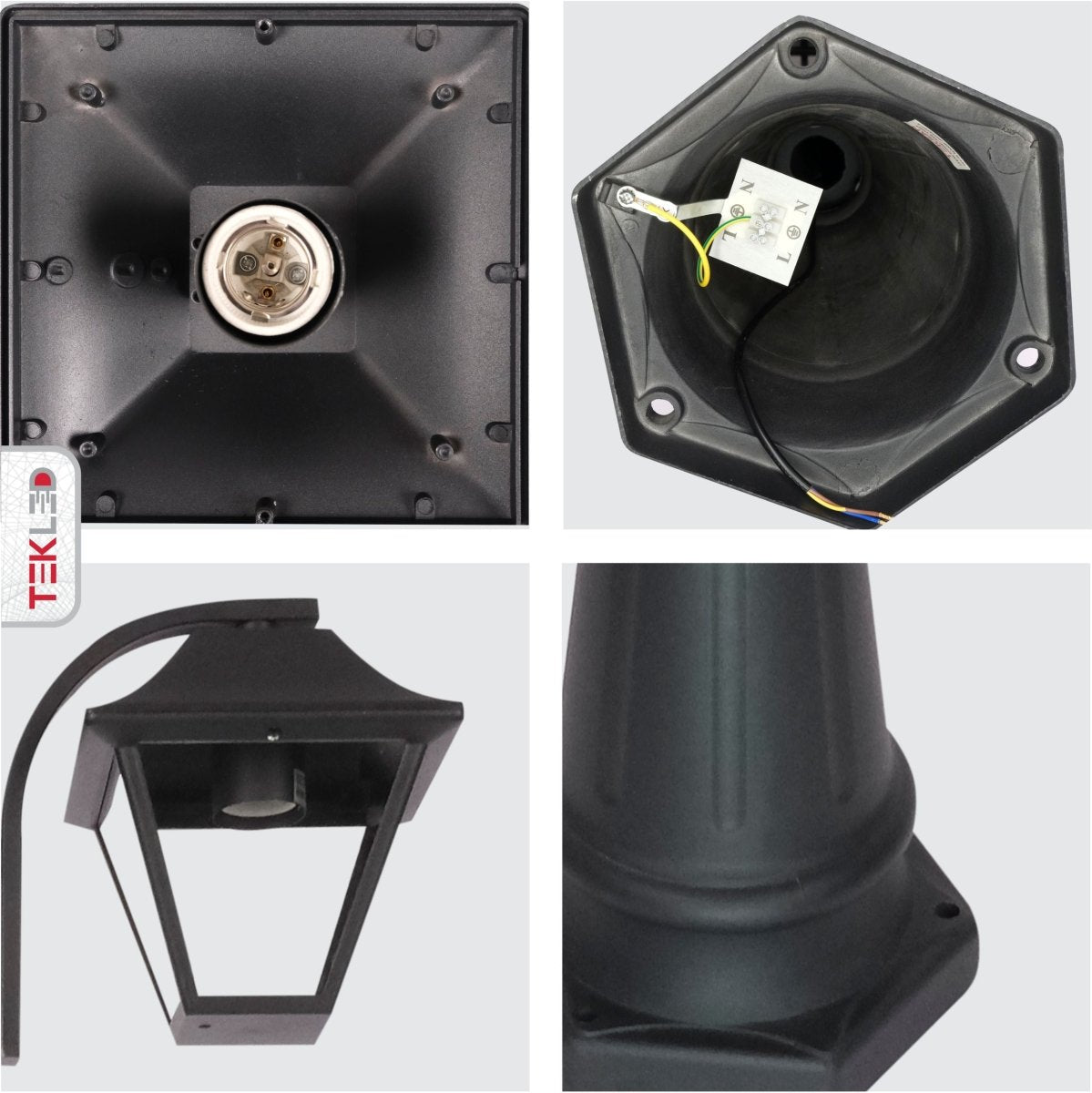 Detailed images of Post Top Lamp Matt Black Clear Glass 2XE27 2.3M