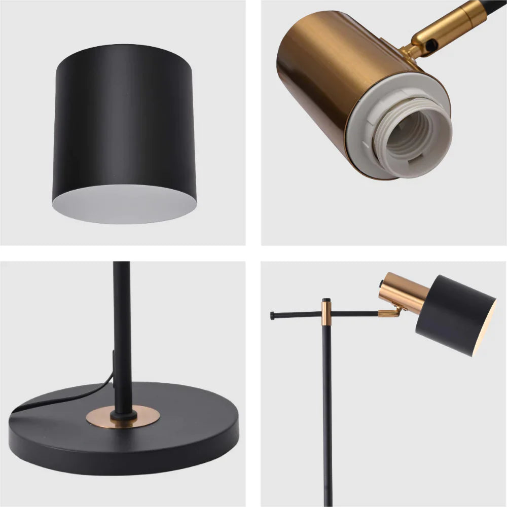 Close up of Nordic Pole Reading Floor Lamp Black Gold | TEKLED 130-03514