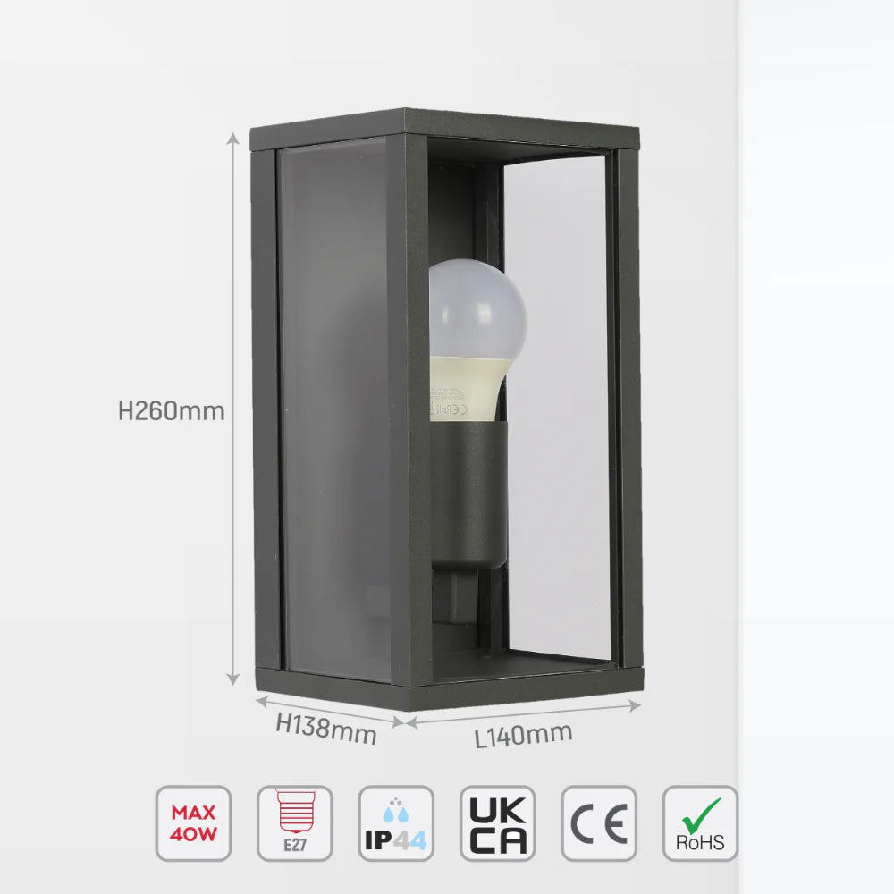 Oxford Box Outdoor Lantern Wall Light  E27 Dark Grey 5