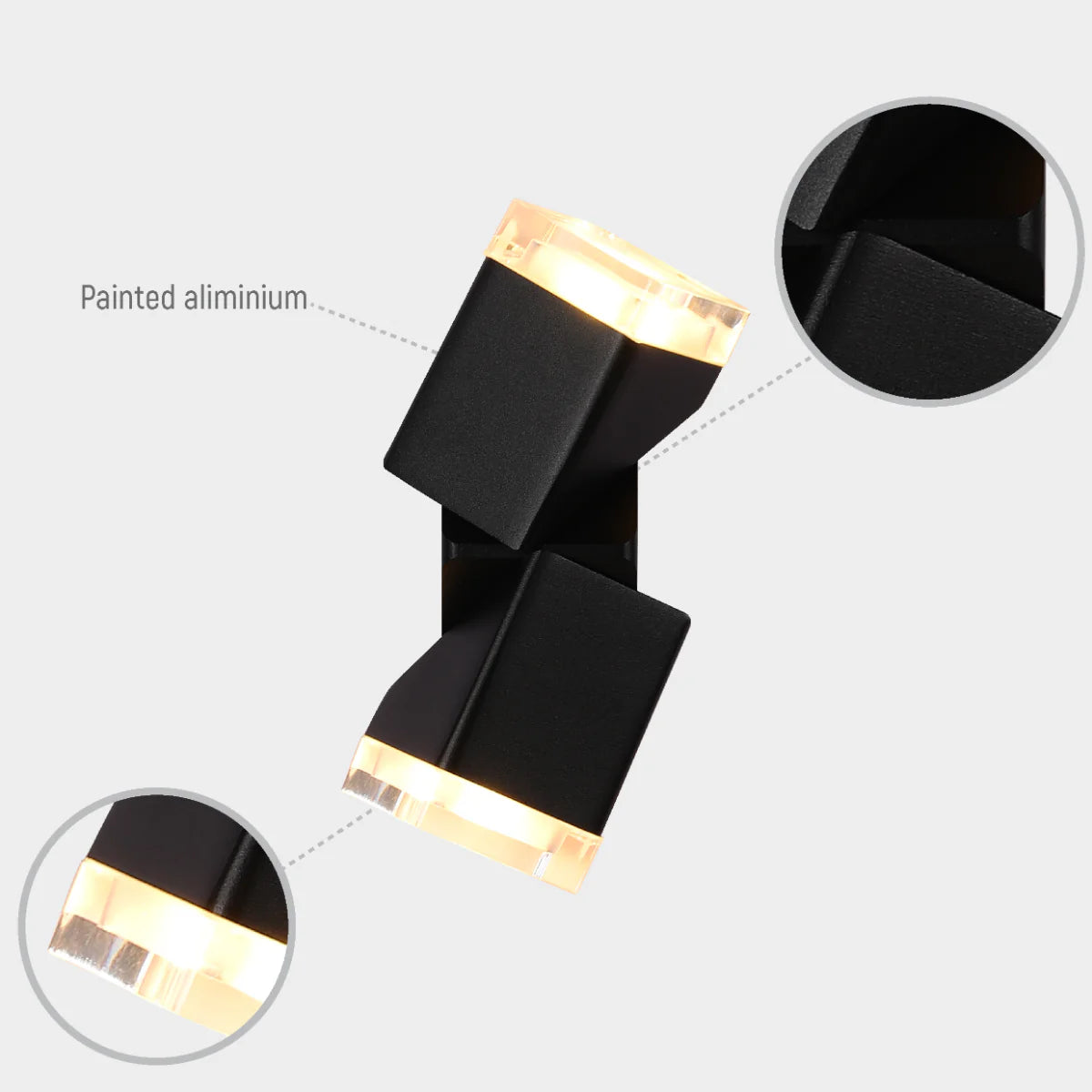 Lighting properties of Rotatable Cubes Outdoor LED Wall Light Black 3000K Wide Beam 182-034220