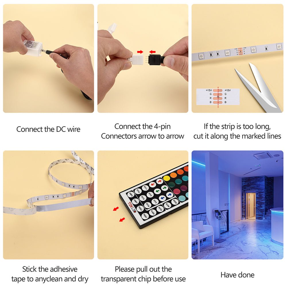 Holiday 10m RGB LED Strip Light 300 LEDs SMD5050 DC12V IP20 50W 5A Adaptor with Remote controler easy to install