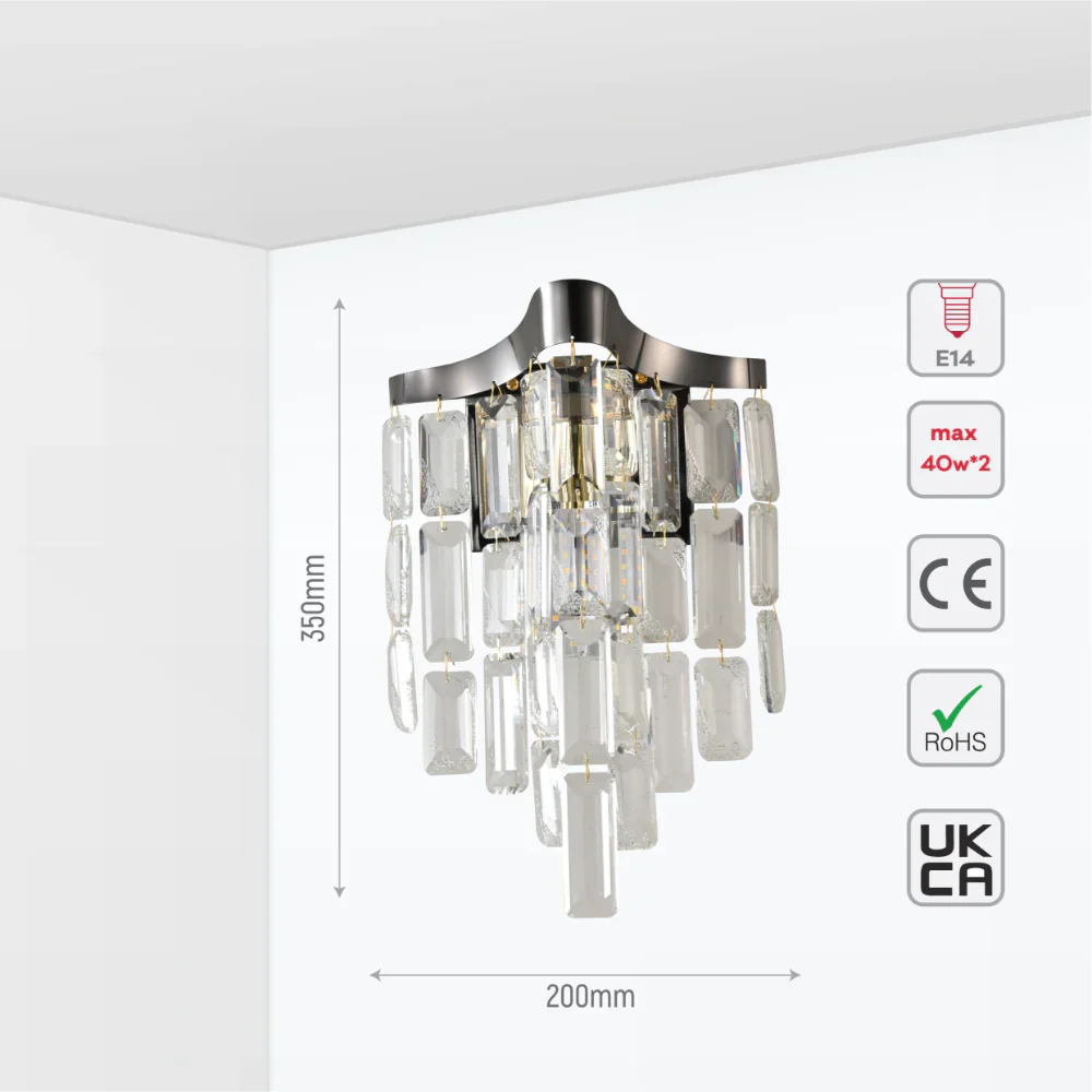 Size and tech specs of Star Crystal Chandelier Wall Light | TEKLED 151-19962