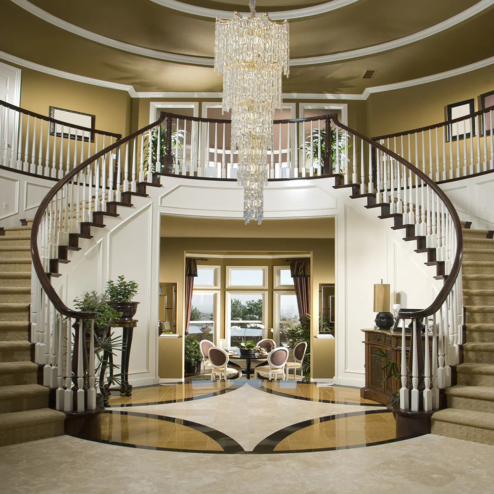 Double stair and Star Crystal Staircase Chandelier Ceiling Light Gold