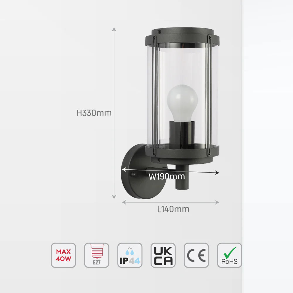 Tanaro Vintage Outdoor Wall Lantern E27 Dark Grey 5