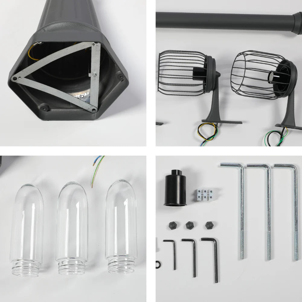 Tuela Outdoor Garden Pathway Lamp Post Top 3 Light Dark Grey 7