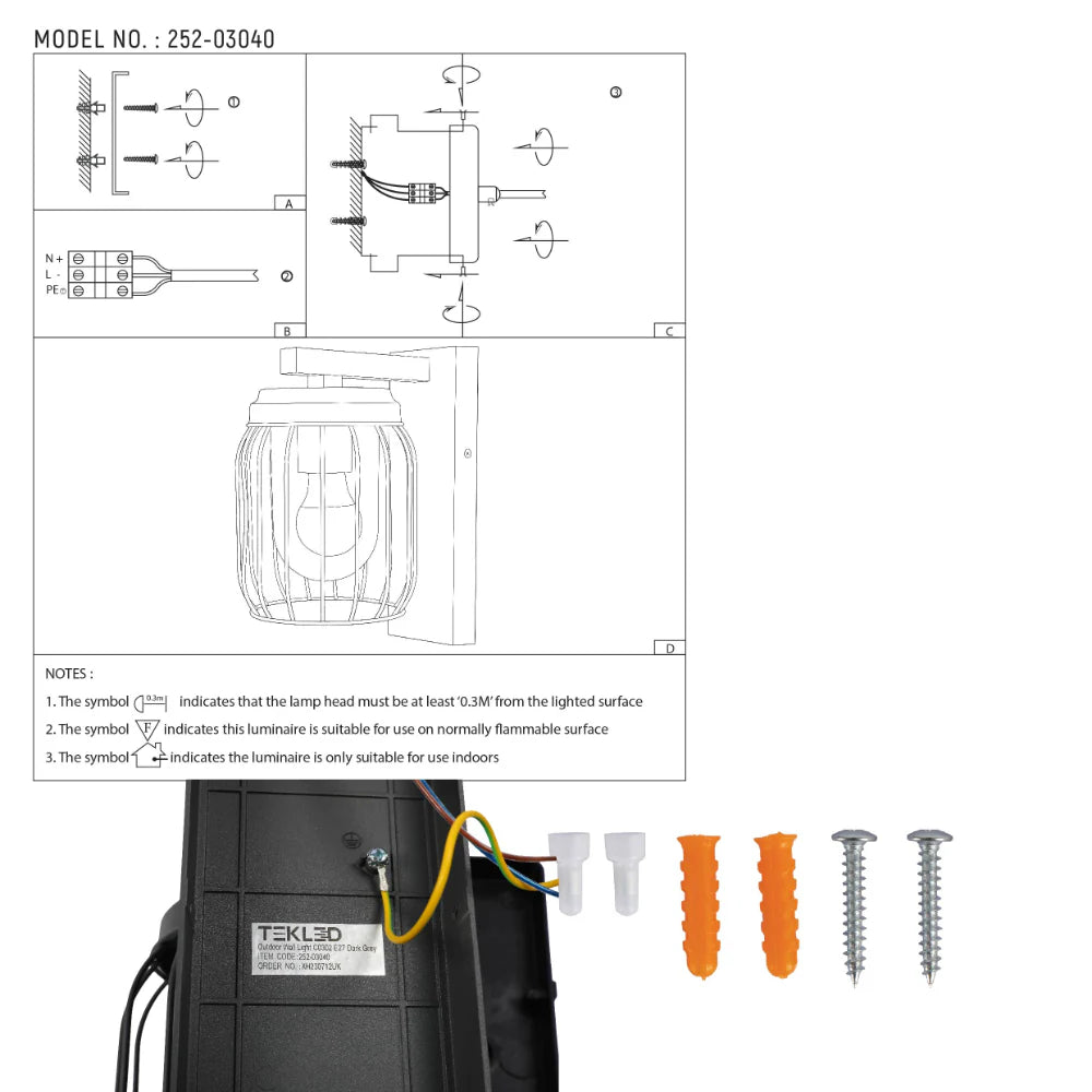 Tuela Outdoor Wall Light E27 Dark Grey 15