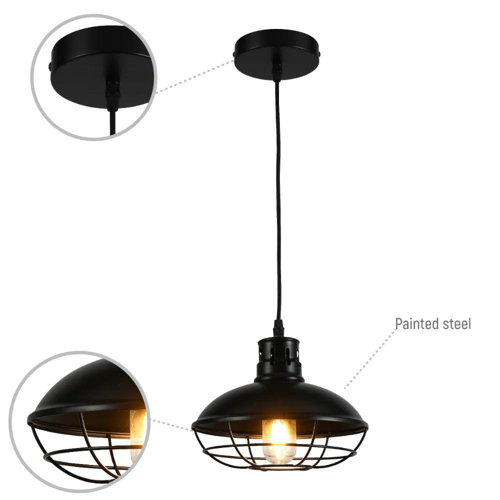 Urban Revive Caged Factory Ceiling Pendant Light Black 11