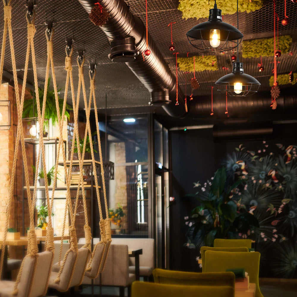 Urban Revive Caged Factory Ceiling Pendant Light Black 4