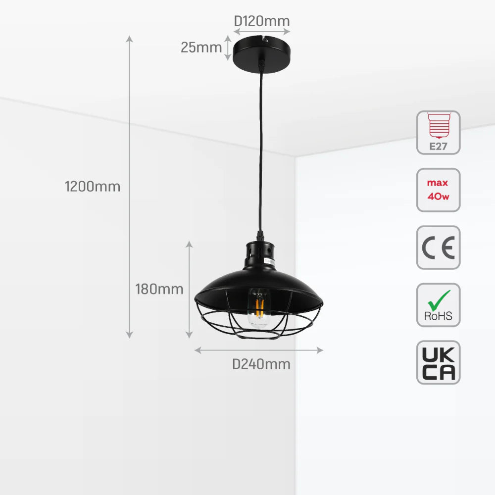 Urban Revive Caged Factory Ceiling Pendant Light Black 10
