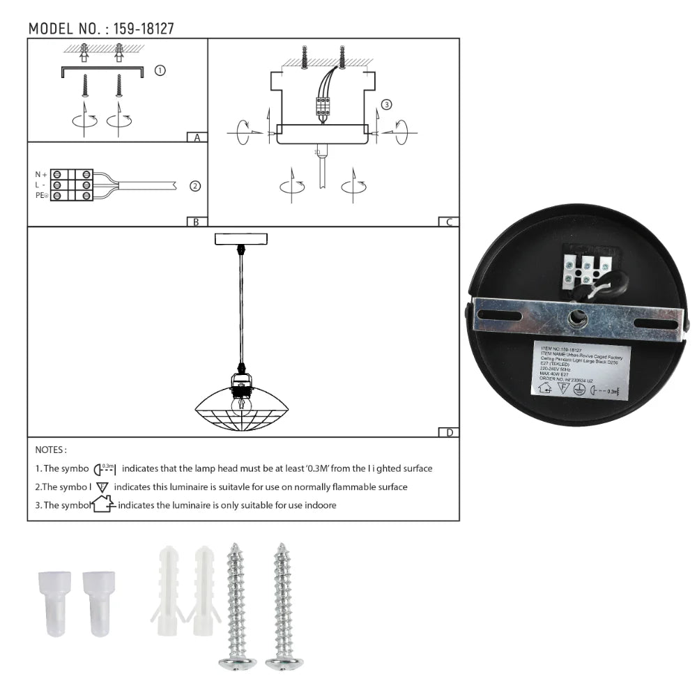 Urban Revive Caged Factory Ceiling Pendant Light Black 16