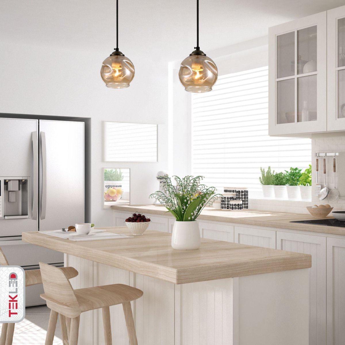 Amber Glass Dome Antique Brass Metal Pendant Light E27 in kitchen island top