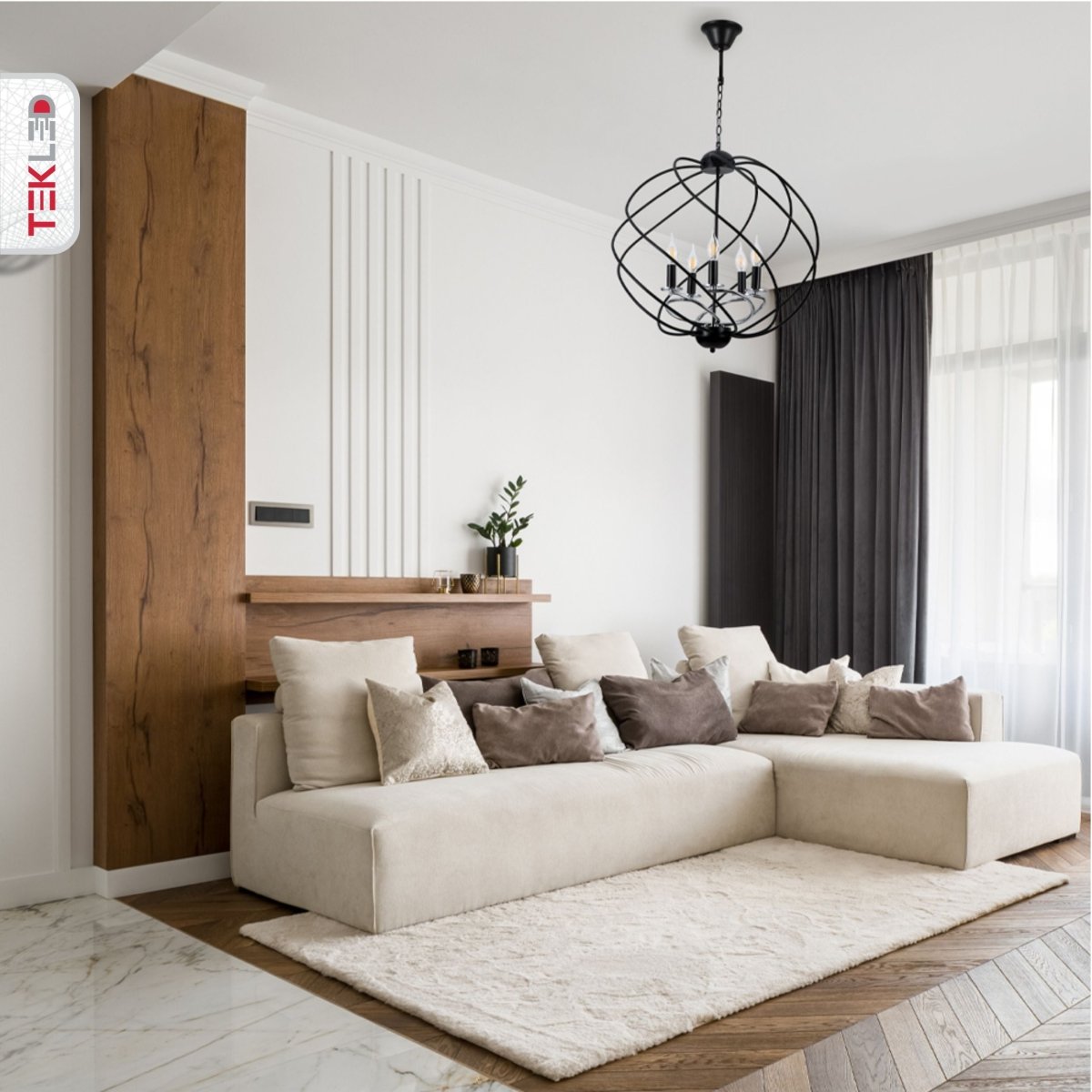 Black Spiral Metal Chrome Arm Chandelier 5Xe14 in indoor setting