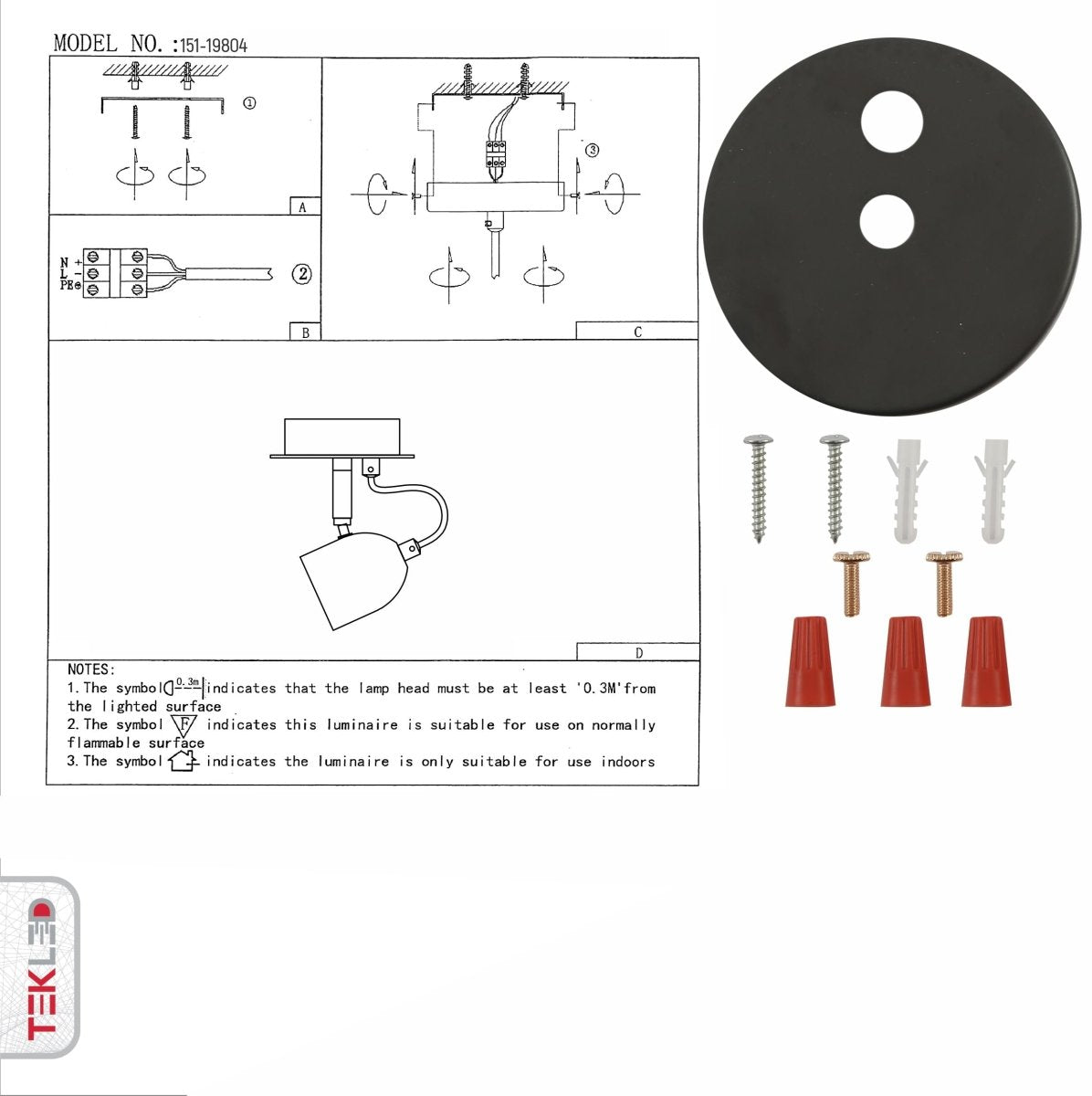 User manual for Black Metal Adjustable Spotligh with Gu10 Fitting | TEKLED 151-19804