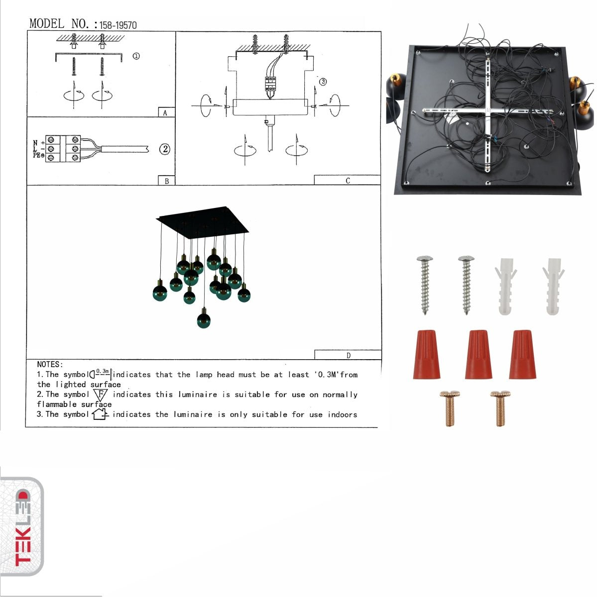 User manual for Clear Black Globe Glass Modern Nordic Chandelier with 13xG9 Fitting | TEKLED 158-19570