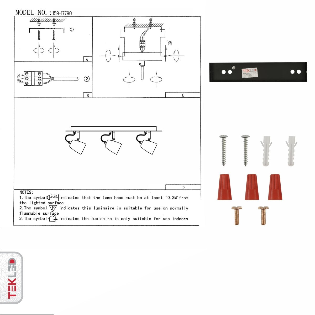 User manual for Wall and Ceiling Light Cone Chrome and Black with Cuboid Rose 3xGU10 | TEKLED 159-17790