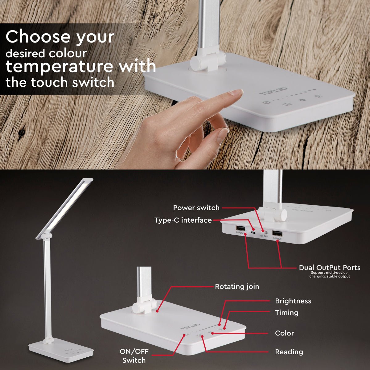 User manual for Zingo Silver Desk Light Dimmable and Colour Modes | TEKLED 130-03616