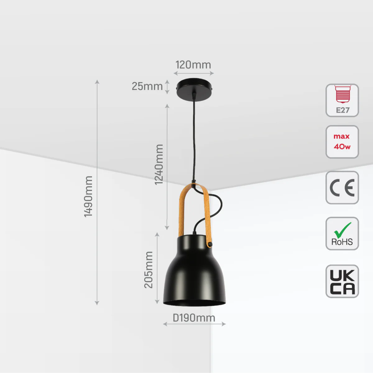 Size and certifications of Versatile Narvik Nordic Cone Pendant Light 150-18412